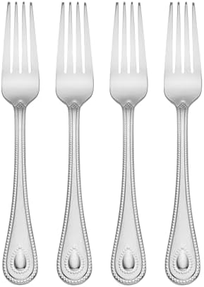 894742 French Perle Dinner Forks, Set Of 4 in Silver