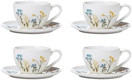 896612 Wildflowers 8-Piece Espresso Cups & Saucers Set in 2 Count in White