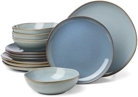 897199 Organic Shades 12-Piece Dinnerware Set, Slate Blue in Blue
