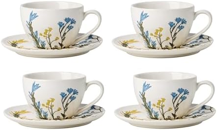 898386 Wildflowers Tea Cup & Saucer, Set Of 4 in 8 Count in White