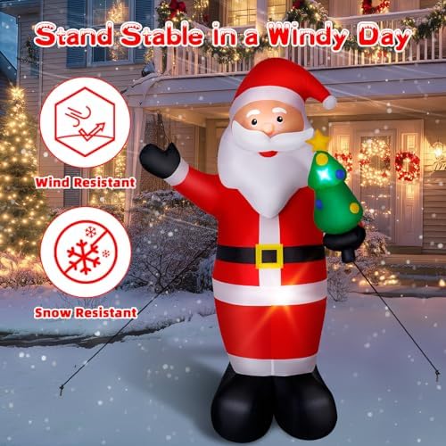 8FT Christmas Inflatable Santa, LED-lit Outdoor Blow up Santa Claus Decoration, Classic Standing Santa, alternate view 4
