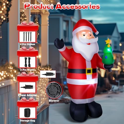 8FT Christmas Inflatable Santa, LED-lit Outdoor Blow up Santa Claus Decoration, Classic Standing Santa, alternate view 5