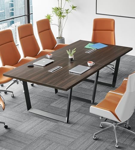 8FT Conference Table with Cable Management Grommets - Modern Rectangle Office Meeting/Boardroom Table with