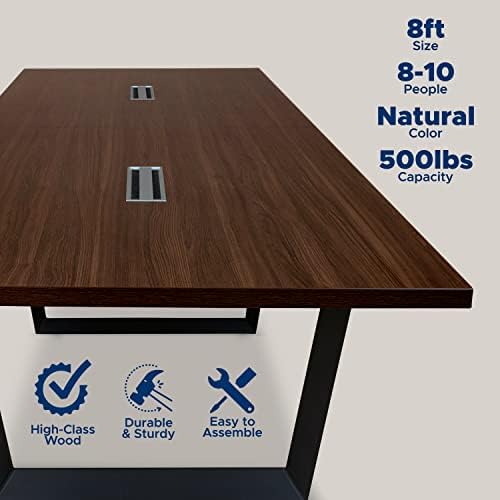 8FT Conference Table with Cable Management Grommets - Modern Rectangle Office Meeting/Boardroom Table with, alternate view 3