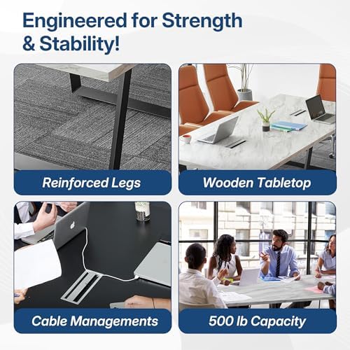 8FT Conference Table with Cable Management Grommets - Modern Rectangle Office Meeting/Boardroom Table with, alternate view 5