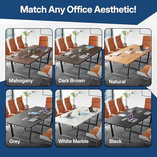 8FT Conference Table with Cable Management Grommets - Modern Rectangle Office Meeting/Boardroom Table with, alternate view 6