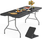 8Ft Foldable Table Portable Plastic Folding Table with Safety Locks, Lightweight & Durable for Parties, Dining
