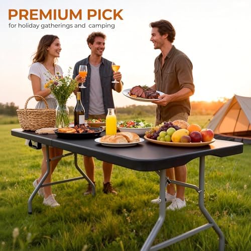 8Ft Foldable Table Portable Plastic Folding Table with Safety Locks, Lightweight & Durable for Parties, Dining, alternate