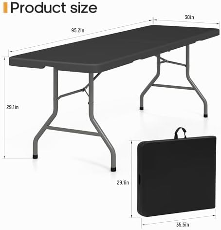 8Ft Foldable Table Portable Plastic Folding Table with Safety Locks, Lightweight & Durable for Parties, Dining, alternate