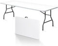 8FT Folding Picnic Table for Indoor Outdoor, Portable Fold-in-Half Plastic Dining Camping Party Table with