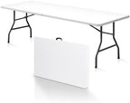 8FT Folding Picnic Table for Indoor Outdoor, Portable Fold-in-Half Plastic Dining Camping Party Table with