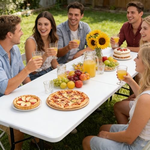 8FT Folding Picnic Table for Indoor Outdoor, Portable Fold-in-Half Plastic Dining Camping Party Table with, alternate view 2