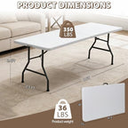 8FT Folding Picnic Table for Indoor Outdoor, Portable Fold-in-Half Plastic Dining Camping Party Table with, alternate view 3