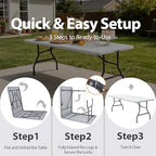 8FT Folding Picnic Table for Indoor Outdoor, Portable Fold-in-Half Plastic Dining Camping Party Table with, alternate view 6