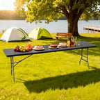 8FT Folding Table | Black | Portable Plastic Table, alternate view 2