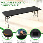 8FT Folding Table | Black | Portable Plastic Table, alternate view 6
