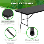 8FT Folding Table | Black | Portable Plastic Table, alternate view 7
