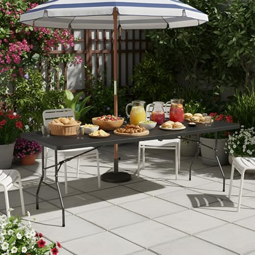8FT Folding Table | Black | Portable Plastic Table, alternate view 2