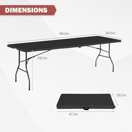 8FT Folding Table | Black | Portable Plastic Table, alternate view 3