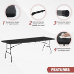 8FT Folding Table | Black | Portable Plastic Table, alternate view 4