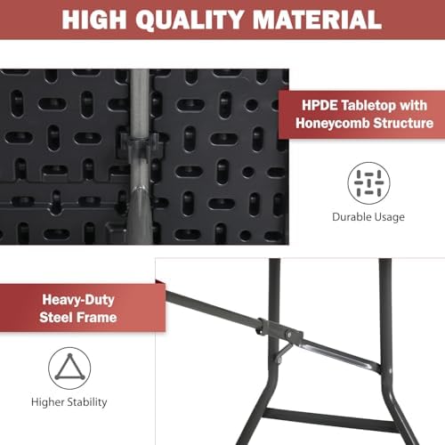 8FT Folding Table | Black | Portable Plastic Table, alternate view 5