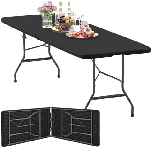 8FT Folding Table | Black | Portable Plastic Table