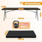 8FT Folding Table | Black | Portable Plastic Table, alternate view 3