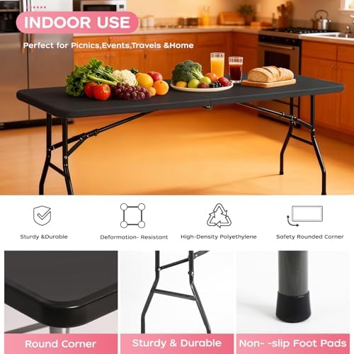 8FT Folding Table | Black | Portable Plastic Table, alternate view 5