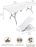 8ft Folding Table, Heavy Duty White Large Portable Foldable Table, alternate view 3