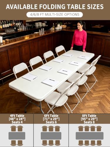 8ft Folding Table, Heavy Duty White Large Portable Foldable Table, alternate view 4