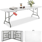 8FT Folding Table Portable Picnic Table Heavy-Duty Fold-in-Half Utility 8 Foot Foldtable Table with Carry Handle