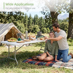 8FT Folding Table Portable Picnic Table Heavy-Duty Fold-in-Half Utility 8 Foot Foldtable Table with Carry Handle, alternate