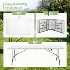 8FT Folding Table Portable Picnic Table Heavy-Duty Fold-in-Half Utility 8 Foot Foldtable Table with Carry Handle, alternate