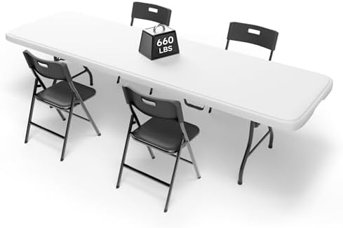 8FT Folding Table Set with 4 Chairs - Heavy-Duty 660 lb Table & 330 lb Chairs, Portable Folding Furniture Bundle