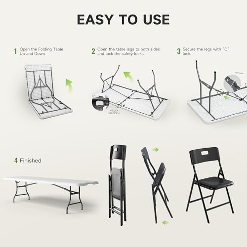 8FT Folding Table Set with 6 Chairs - Heavy-Duty 660 lb Table & 330 lb Chairs, Portable Folding Furniture Bundle, alternate