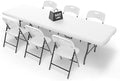 8FT Folding Table Set with 6 Chairs - Heavy-Duty 660 lb Table & 600 lb Chairs, Portable Foldable Furniture Set