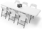 8FT Folding Table Set with 6 Chairs - Heavy-Duty 660 lb Table & 600 lb Chairs, Portable Foldable Furniture Set
