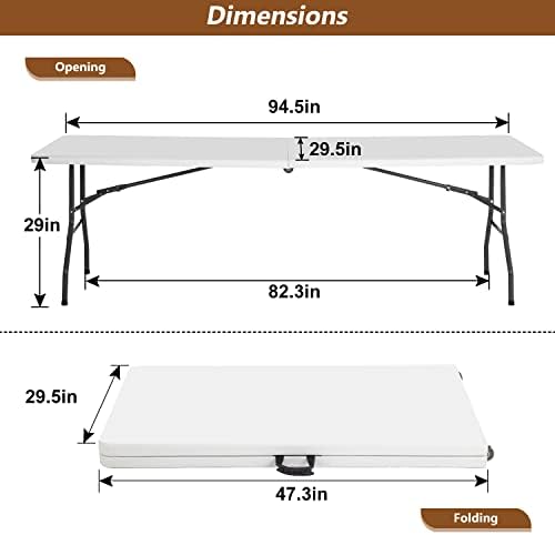 8FT Folding Table | White | Portable Plastic Table, alternate view 2
