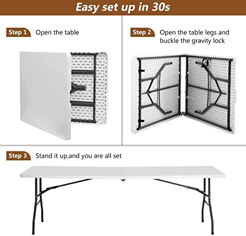8FT Folding Table | White | Portable Plastic Table, alternate view 4
