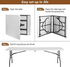 8FT Folding Table | White | Portable Plastic Table, alternate view 4