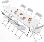 8FT Folding Table with 8 White Folding Chairs Set for Outdoor Use