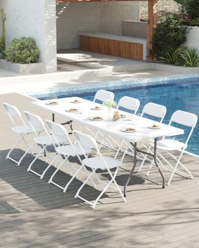 8FT Folding Table with 8 White Folding Chairs Set for Outdoor Use, alternate view 2