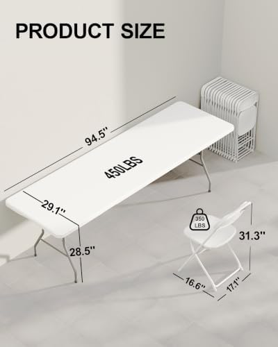 8FT Folding Table with 8 White Folding Chairs Set for Outdoor Use, alternate view 3