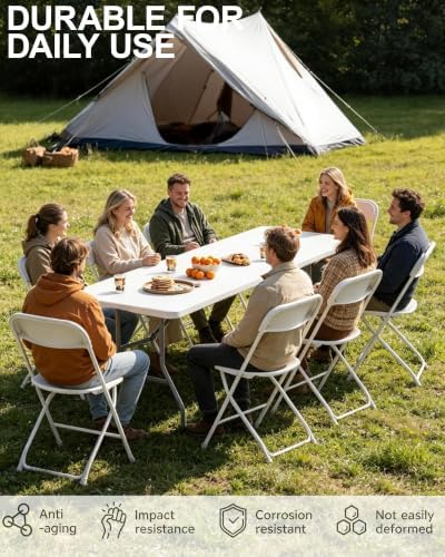 8FT Folding Table with 8 White Folding Chairs Set for Outdoor Use, alternate view 7