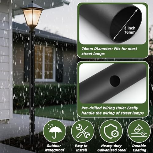 8FT Outdoor Lamp Post, Split Street Light Pole with Cross Arm Base Mount Lighting Post Fixtures for Pathway, alternate view 3