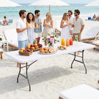 8ft Plastic Folding Table, 350 LBS Outdoor Heavy Duty Folding Tables with HDPE Tabletop, Handle, Lock, Foldable, alternate