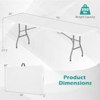 8ft Plastic Folding Table, 350 LBS Outdoor Heavy Duty Folding Tables with HDPE Tabletop, Handle, Lock, Foldable, alternate