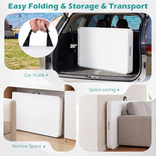 8ft Plastic Folding Table, 350 LBS Outdoor Heavy Duty Folding Tables with HDPE Tabletop, Handle, Lock, Foldable, alternate