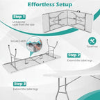 8ft Plastic Folding Table, 350 LBS Outdoor Heavy Duty Folding Tables with HDPE Tabletop, Handle, Lock, Foldable, alternate