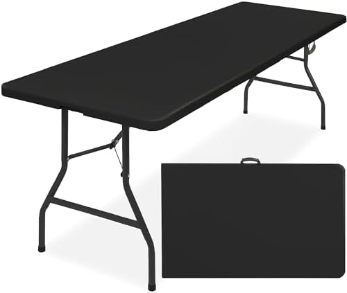 8ft Plastic Folding Table, Indoor Outdoor Heavy Duty Portable w/Handle, Lock for Picnic, Party, Pong, Camping
